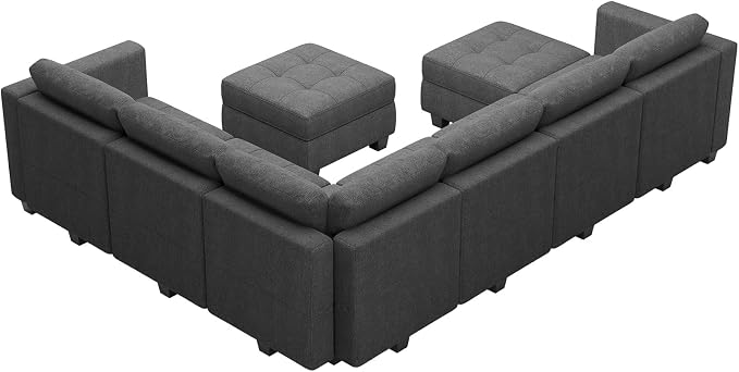 Belffin Modular Sectional Sofa Set with Ottomans Oversized U Shaped Sofa Set with Storage Seat Modular Sofa Couch with Reversible Chaises Modern Fabric Dark Grey