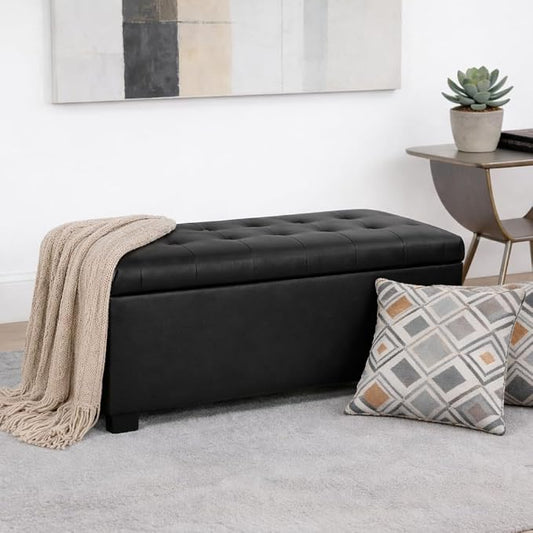 HomePop 46" Tufted Storage Bench - Classic Black