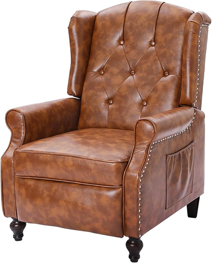 Wingback Recliner Chair with Massage and Heat PU Leather Push Back Arm Chair, Recliner Chair for Living Room Bedroom Home Theater (1,Yellow)