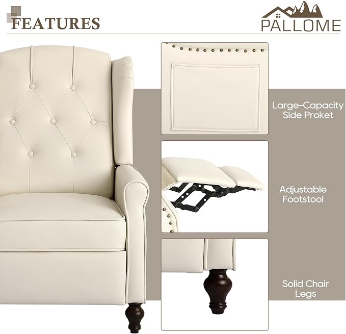 Wingback Recliner Chair with Massage & Heat, Cat-Proof Push Back Arm Chair, Recliner Chair for Living Room Bedroom Home Theater (1, Beige)
