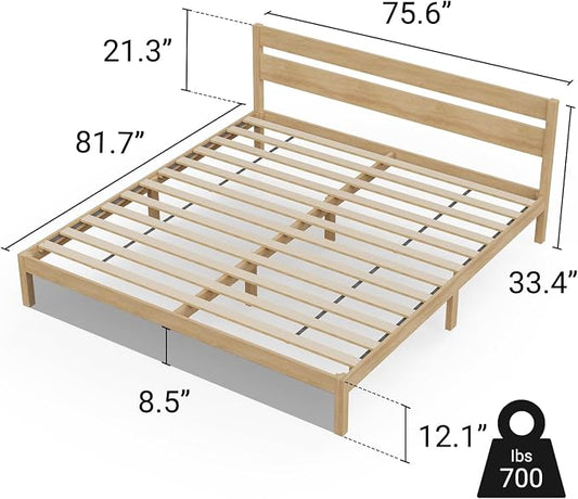 LIFEMENT King Bed Frame with Headboard Classic Wood Platform, Noise Free, Under Bed Storage, No Box Spring Needed, Easy Assembly, Natural
