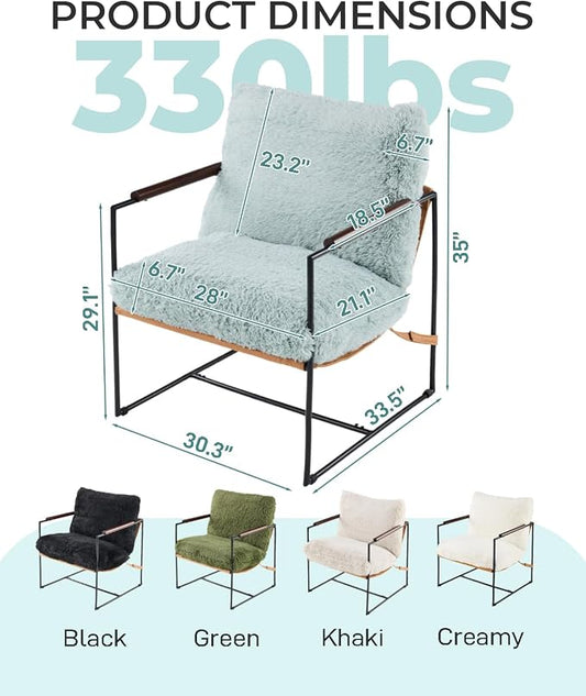 Karl home Modern Metal Frame Accent Chair, Teal | Plush Fleece Upholstered, Wood Padded Armrest, 28" Seat Width, Comfy Lounge Armchair for Living Room, Bedroom, Apartment