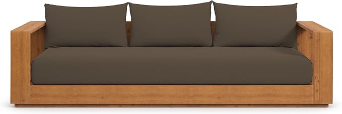 Modway Tahoe Acacia Wood Outdoor Patio Sofa in Natural Cocoa with Weather-Resistant Cushions - Ideal as a Porch Couch or Sunroom Sofa