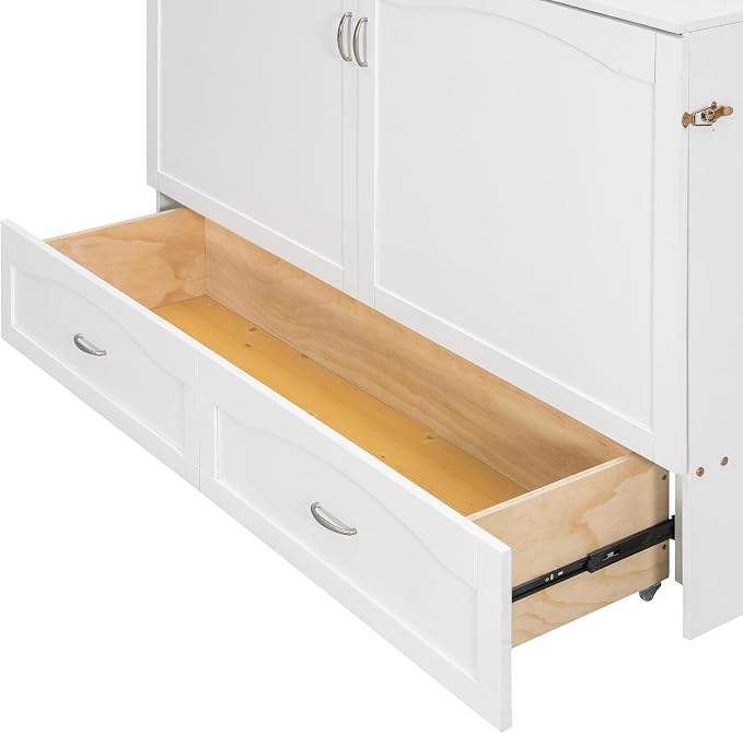 Ball & Cast Wall Bed Queen Size Murphy Beds with Drawer and a Set of Sockets,Multi-Functional Hideaway Cabinet w/USB Ports,Pulley Structure Design,Space Saving for Bedroom,Apartment,Studio,White