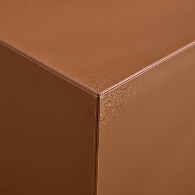 Rolling Modern Coffee Table Set of 2 with Wheels, Leather Square Coffee Table and End Table Sets, Minimalist Center Table, Luxury Wooden Cube Side Table for Living Room Bedroom Apartment,Brown