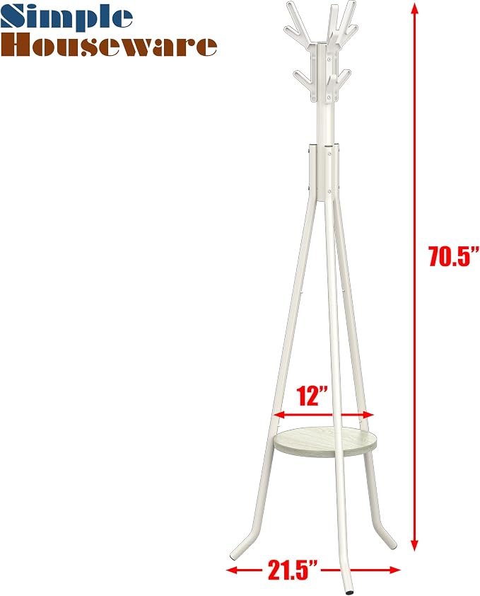 Simple Houseware Freestanding Coat Rack with Shelf, 9 hooks, White