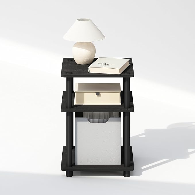 Furinno Turn-N-Tube Night Stand, 3-Tier Nightstand with Open Shelf, Bedside Table, End Table, Side Table, for Bedroom, Closet, Dorm, Black