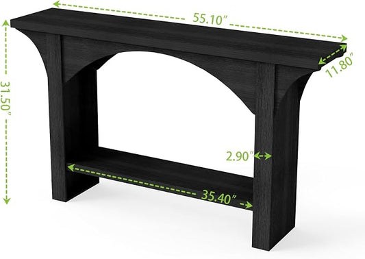 Black Entry Table, 55'' Modern Console Table 2-Tier Wood Entrance Table Foyer Tables for Entryway Hallway