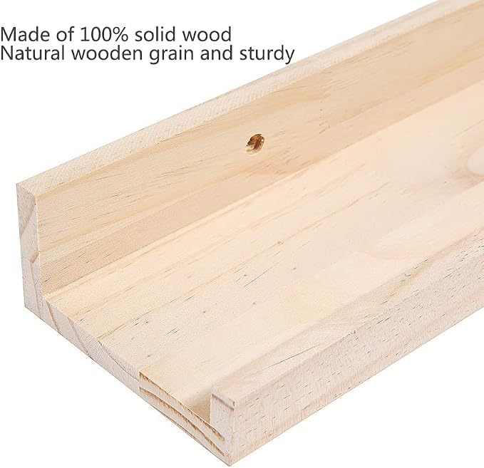MBYD 36 Inch Natural Wood Floating Picture Ledge Shelf, Wall Mounted Nursery Bookshelf for Kids Books, Vinyl Records & Photo Display, Rustic Farmhouse Wall Decor for Bedroom, Living Room & Nursery