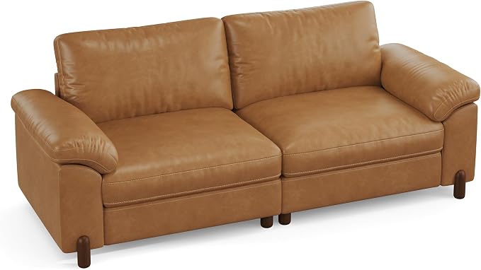 SITJOY Large Cloud Couch, 86" Wide 2 Seater Loveseat, Faux Leather in Brown | Pet-Friendly Scratch-Resistant Leather Sectional Sofas for Living Room, Deep Seat Wide Couch