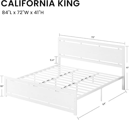 LIKIMIO California King Bed Frame with Headboard and Footboard, Metal Strong Supports, Easy Assembly, Noise-Free, No Box Spring Needed, White