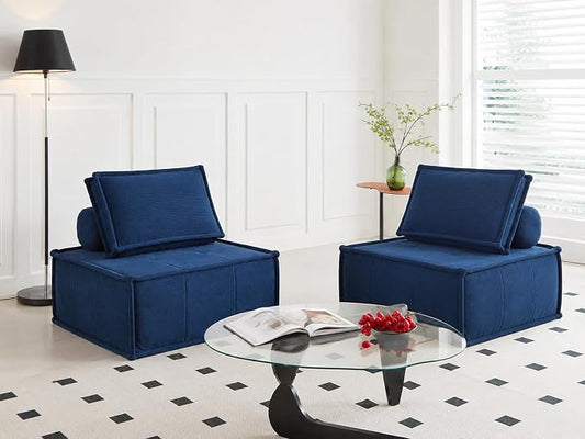 PurrJoys Modular Sectional Loveseat, 2-Piece Deep Seat Corduroy Lounge Sofa with Movable Cushions, Small Loveseat Couch for Living Room, Bedroom, Apartment, Blue