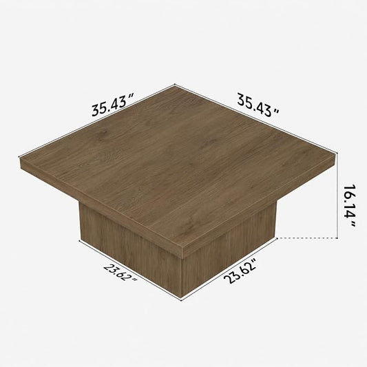 Square Coffee Table,Wooden Living Room Table,Center Table with a Large Tabletop,35.4" x 35.4",for Small Spaces, Apartments, Living Rooms, Vintage Brown