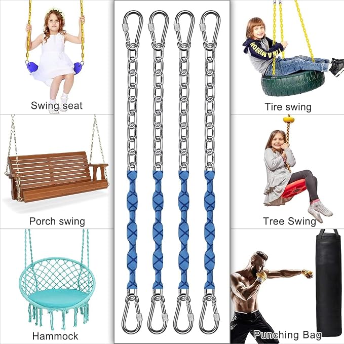 BeneLabel 4Pcs 65" Stainless Steel Swing Chains with Quick Connect Hooks 1000 lbs Capacity Hanging Chain for Porch Swing, Hammock Chairs, Punching Bags, Hanging Chair Chains with Handle Grip Sleeve