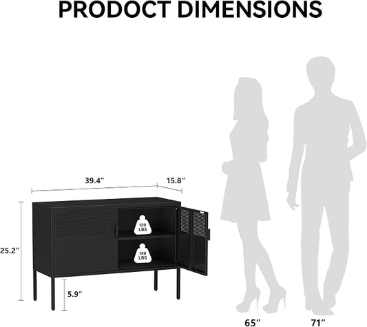 COFaR TV Stand for TVs up to 75 Inch, 40‘’L Media Console with Ventilation Doors, Metal Entertainment Center with Adjustable Shelves & 120Lbs Storage for Living Room & Bedroom, Black