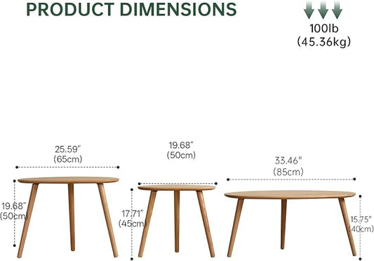 Small Oval Nesting Table, Mid Century Coffee Table for Living Room,Solid Oak Wood End Tables,Triangle Tabletop with 3 Legs,Minimalist Display Living Tables (Original Wood Color, 3 Pieces)