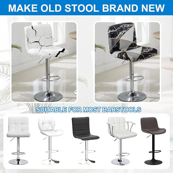 Levoberg Bar Stools Cover Set of 2 Printed Armless Swivel Barstools Slipcovers with Backs Stretch Square Counter Height Bar Stools Covers Mid Low Back Chair Cover for Kitchen Dining Room Bar #15