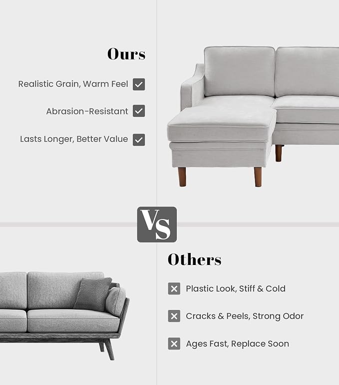 Kingfun 88" L-Shape Sofa, Chenille Sectional Couch, Mid Century Modern Couches with Solid Wood Frame for Living Room Bedroom