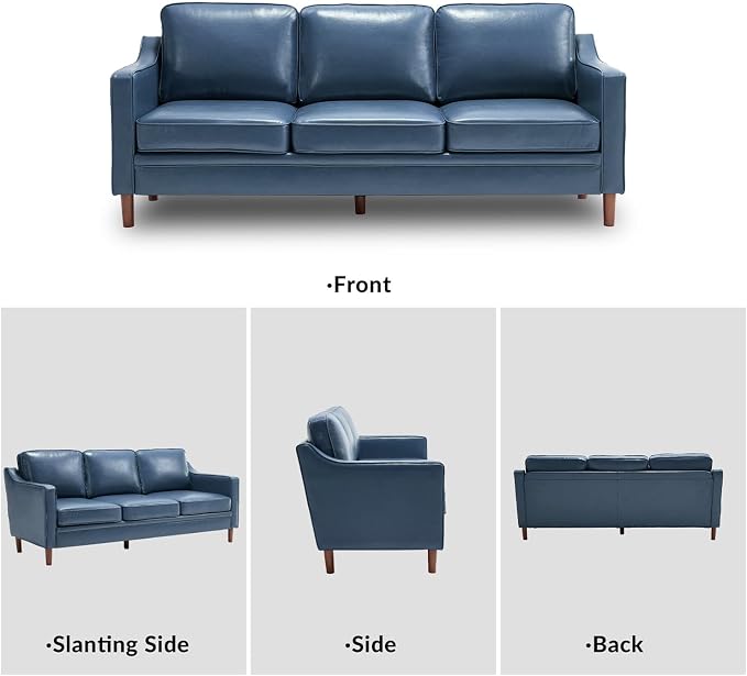 Kingfun 80" Faux Leather Sofa, 3 Seater Couch, Mid Century Modern Couches with Solid Wood Legs for Living Room Bedroom