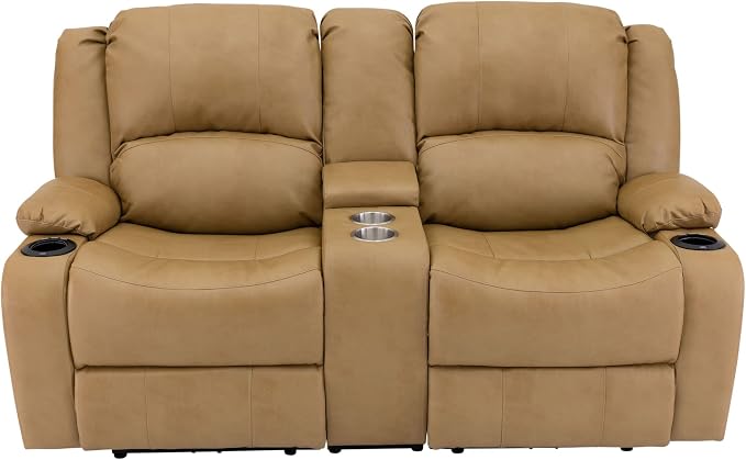 RecPro Charles 67" Powered Double RV Wall Hugger Recliner Sofa RV Loveseat with Upgraded 2023 Fabric (Toffee)