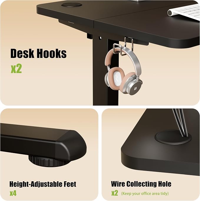 ERGOMAKER Electric Standing Desk, 39.3" x 23.6" Height Adjustable Sit Stand Desk with Splice Board for Home Office, Computer Desk Memory Preset (Black Frame, Black Desktop)