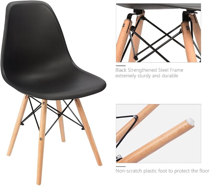 Furmax Modern Style Dining Chair Mid Century Modern DSW Chair, Shell Lounge Plastic Chair for Kitchen, Dining, Bedroom, Living Room Side Chairs Set of 4(Black)