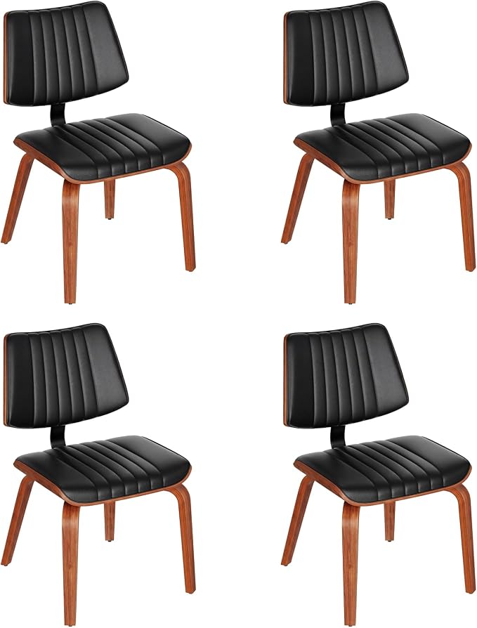 Armless Dining Chairs Set of 4, Walnut Black | Set of 4 armless chairs with ergonomic walnut bentwood back. Premium faux leather upholstery for lasting comfort