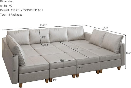 EASE MOOSE Faux Leather Sectional Couch with Storage,U Shaped Faux Leather Modualr Sofa Couch