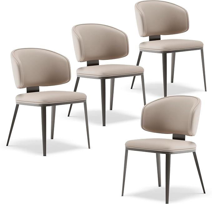 Dining Chairs Modern High Backrest Comfortable, Fashion Upholstered Kitchen Chair Armless Dinner Chair with Metal Legs for All Rooms (Light Grey, Set of 4)