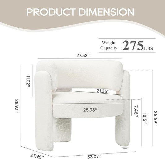 COLAMY Modern Accent Chair, Velvet Accent Chairs, Upholstered Barrel Chairs with Solid Wood Legs, Comfy Side Chair for Living Room, Bedroom, Reading, Cozy Reading Chair,Cream