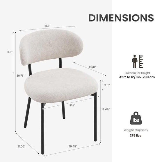 Upholstered Dining Chairs Set of 2, Modern Fabric Kitchen Chairs with Curved Backrest and Cushioned Seat, Sturdy Metal Legs, Modern Dining Chairs for Kitchen Dining Room, Living Room,Beige