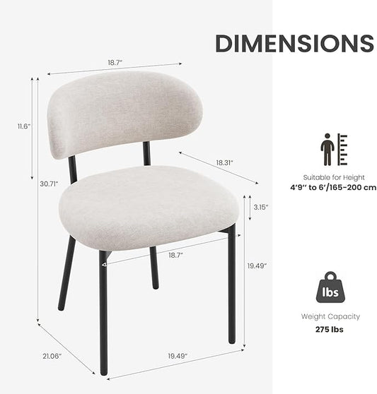 Upholstered Dining Chairs Set of 2, Modern Fabric Kitchen Chairs with Curved Backrest and Cushioned Seat, Sturdy Metal Legs, Comfortable Accent Chairs for Kitchen Dining Room, Living Room,Beige