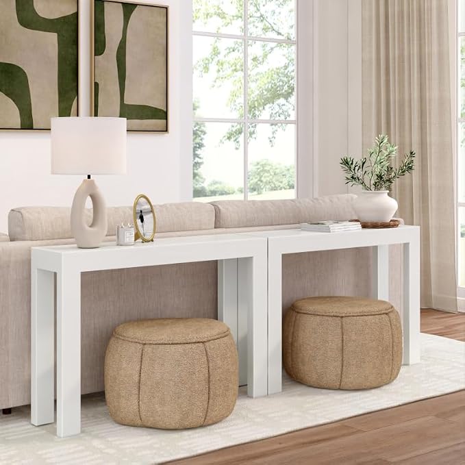 Plank+Beam Modern Solid Wood Console Table, 46 Inch, Sofa Table, Narrow Entryway Table for Hallway, Behind The Couch, Living Room, Foyer, Easy Assembly, White