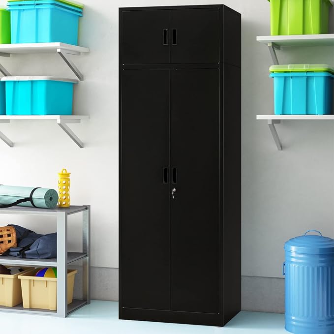 Metal Storage Cabinet, 87 Inch Tall Metal Storage Cabinet with Doors and Shelves, Pantry Cabinets for Kitchen Storage, Garage Cabinet for Living, Dining Room, Assemble Required