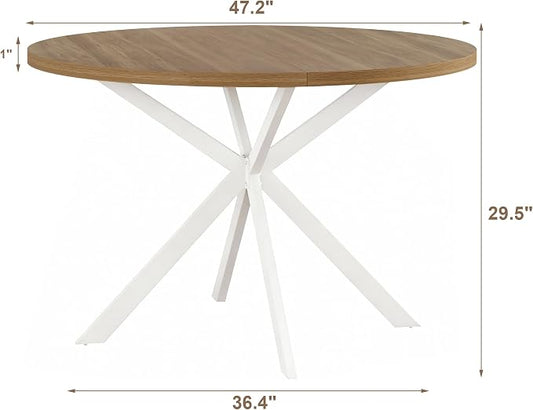 ChooChoo 47.2 Inch Round Dining Table for 4, Farmhouse Wood Kitchen Table, Circle Dinner Table for Kitchen & Dining Room, Walnut&White