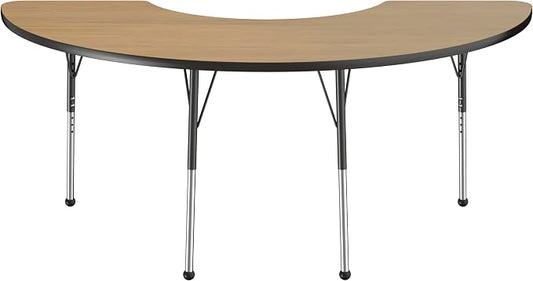 FDP Half Moon (36 x 72) Classroom Teacher Table with Adjustable Standard Ball Glide Legs (19-30 in) School and Office Furniture - Pasadena Oak Top/Black Edge and Legs