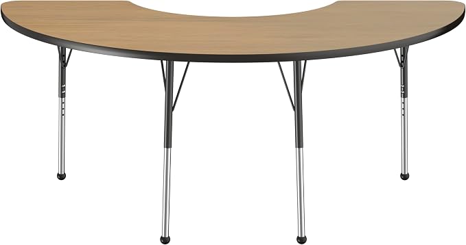 FDP Half Moon (36 x 72) Classroom Teacher Table with Adjustable Standard Ball Glide Legs (19-30 in) School and Office Furniture - Pasadena Oak Top/Black Edge and Legs