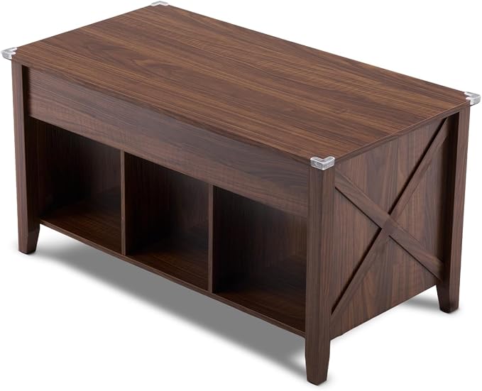 VINGLI Farmhouse Lift Top Coffee Table,38" Living Room Table,Rustic Brown