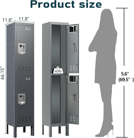 BUTISOW Metal Lockers - 66" Height Steel Lockers for Employees with 2 Door Storage Locker with Card Slot for Employees Gym School Home Office Garage - Assembly Required