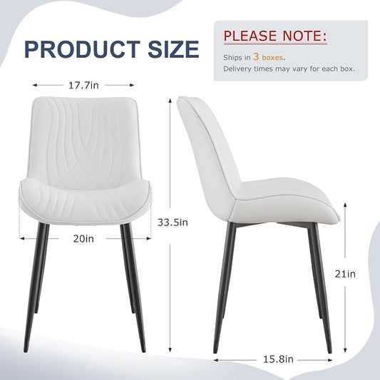 VECELO Dining Chairs Set of 6, Modern Upholstered Faux Leather Cushion Seat and Metal Legs for Kitchen, Living Room, White
