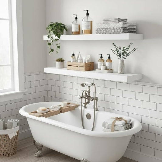 Vivelove 12 Deep Floating Shelves for Wall, 24/36/48/55 Inch Shelves for Room Wall Mounted, 2" Thick Floating Shelf for Living Room Bedroom Bathroom Kitchen Laundry Room, Set of 2 White