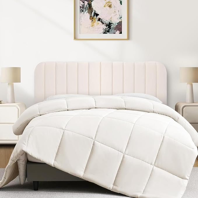 Queen Headboard Only - Upholstered Headboard for Bed, Easy Assembly, Velvet Covered Sponge, Place Between Bed & Wall, Adjustable Metal Legs with Non-Slip Pads, Beige