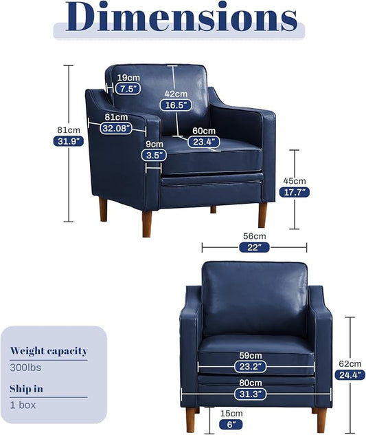 Kingfun Accent Chair Set of 2, Living Room Chairs, Faux Leather Reading Armchair, Mid Century with Solid Wood Foot, Upholstered Modern Decor for Bedroom, Apartment