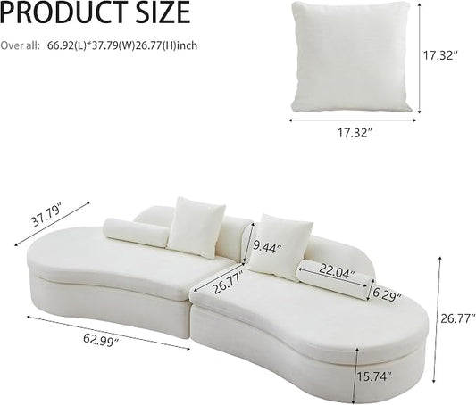 126" Curved Modular Sectional Sofa, Chenille Upholstered Cloud 4 Seater Couch for Living Room, No Assembly Modern Love Seat Sofa with 2 Bolster Pillows & 2 Square Pillows, High-Density Foam, White