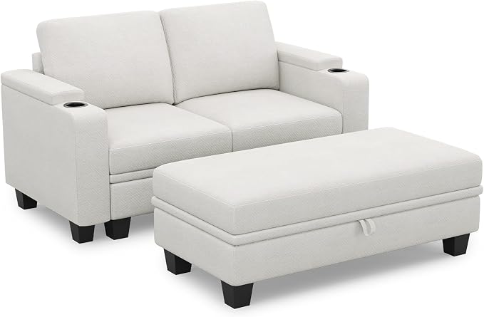 Belffin Sectional Sofa Bed with Storage Ottoman Small Modular Couch with Cup Holder Apartment Couch Beige