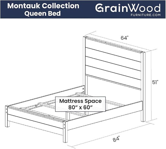 Grain Wood Furniture Montauk Solid Wood Bed, Queen Size, Rustic Off-White