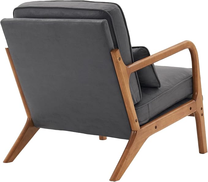 Bonnlo Microfiber Dark Grey Accent Chairs Set of 2, Upholstered Mid Century Modern Lounge Chairs Reading Chairs Side Sitting Chair Solid Wood Farmhouse Armchairs for Living Room, Bedroom, Guest Room