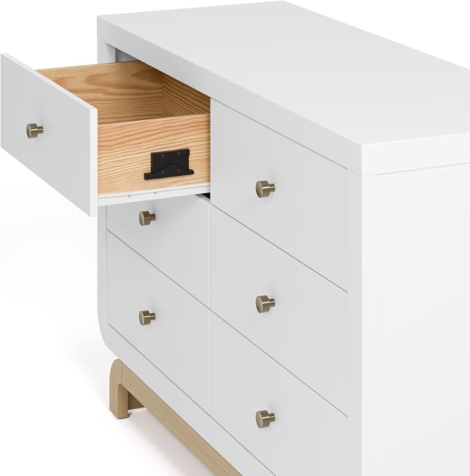 Storkcraft Santorini 6 Drawer Double Dresser (White with Driftwood) - GREENGUARD Gold Certified, Interlocking Drawer System, Dresser Drawer Organizer for Kids Bedroom