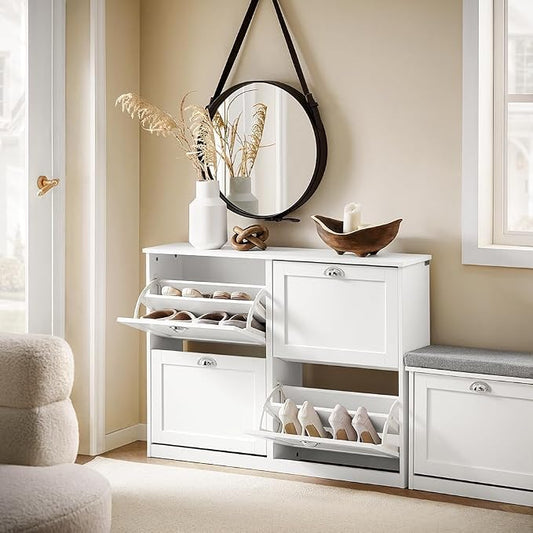 Haotian White Shoe Cabinet with 4 Flip Drawers, Large Freestanding Shoe Rack, Modern Shoe Organizer for Entryway, Hallway, Entance FSR196-W