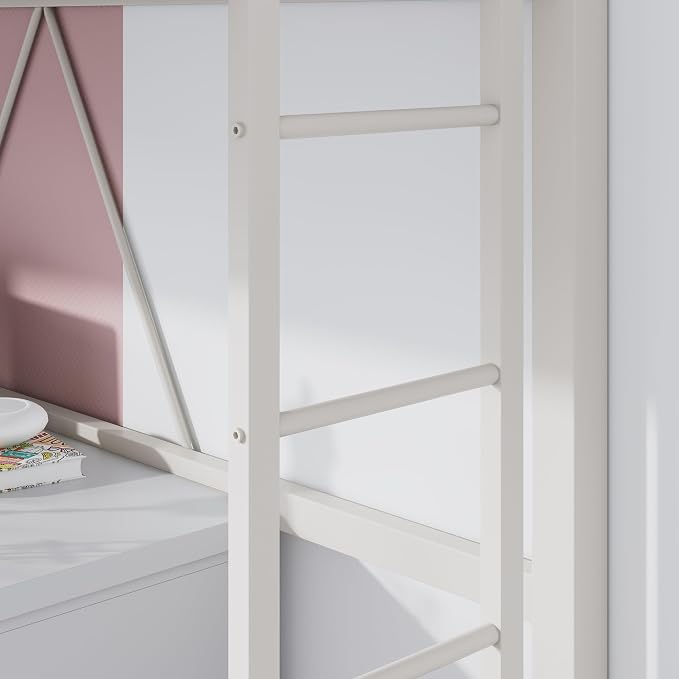 SHA CERLIN Loft Bed Twin Size with Ladder and Guardrail,White | Heavy Duty Metal Slats Support,No Box Spring Needed,Small Space Saving Furniture for Bedroom Dorm